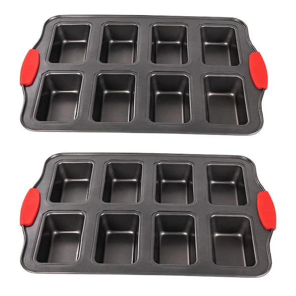 8-Cup Carbon Steel Nonstick Mini Loaf Pan with Silicone Handle Mini Bread Brownie Cheesecake Mould 2 Pack