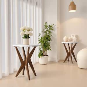 20 in. White Round Smooth Top Solid Wood End Table with Crossed Legs and Sturdy 4-Leg Base (Set of 2)