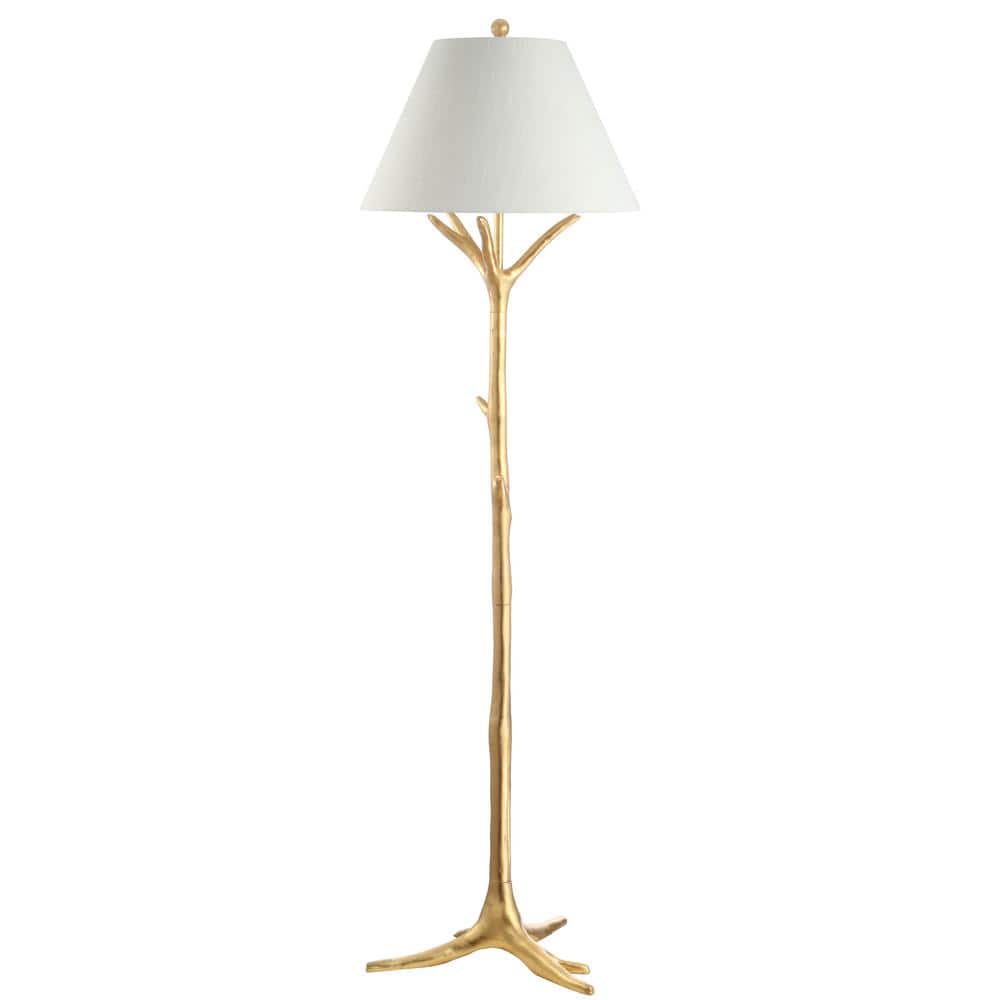 Arbor Gold Faux Bois Resin Arc Floor Lamp with White Shade