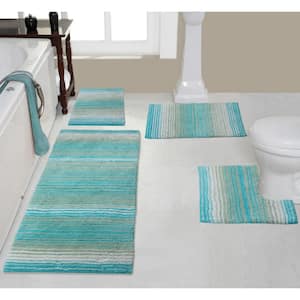 Oversized Bathroom Rug Memory Foam Bath Mat Textured Stripes with Non-Slip  Absorbent Runner, Green