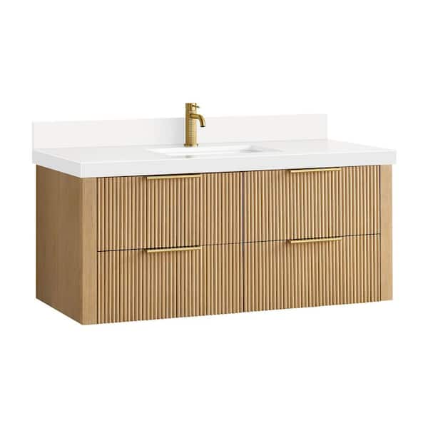 Barcelona 48 in.W x 22 in.D x 21.7 in.H Single Sink Bath Vanity in Washed Ash Grey with Pure White Quartz Stone Top