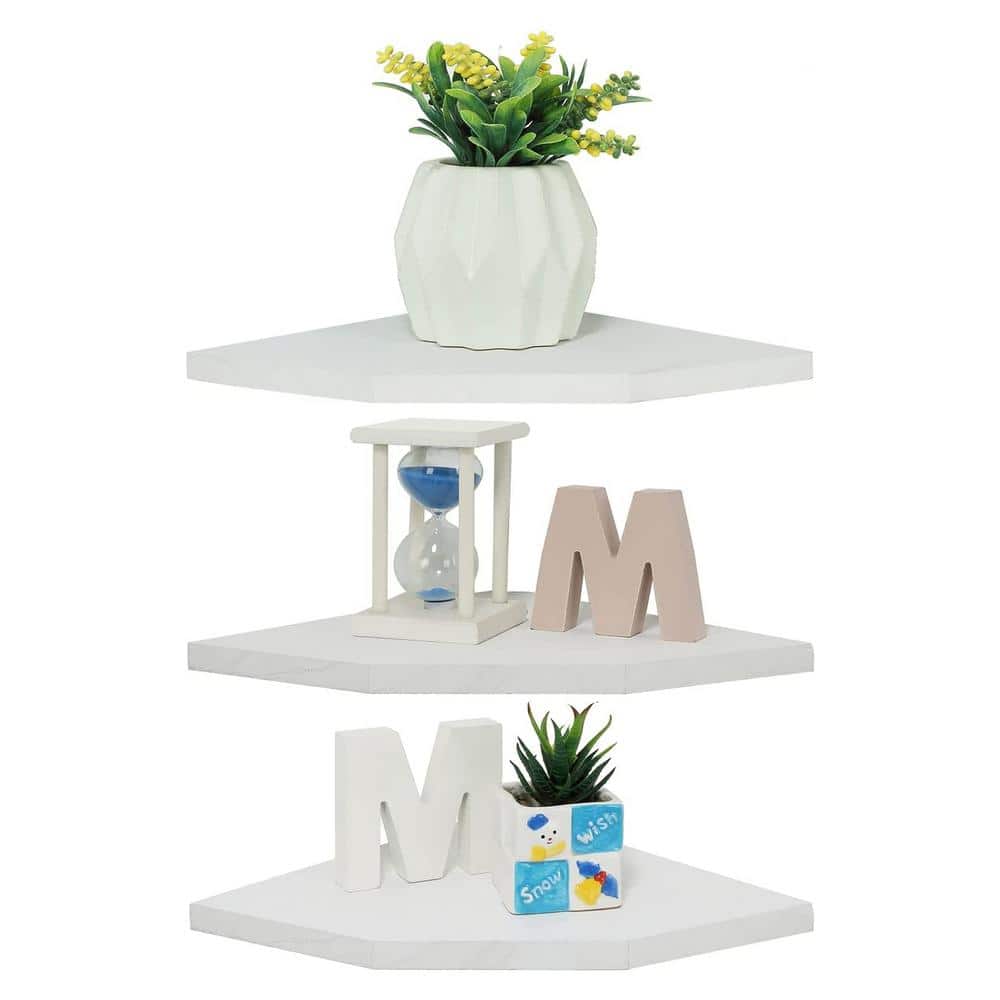 13.5 in. W x 9 in. D White Wood Composite Decorative Wall Shelf, Corner Wal