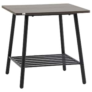 Side Table in Grey Oak with 2-Tier Storage, End Table with Metal Frame