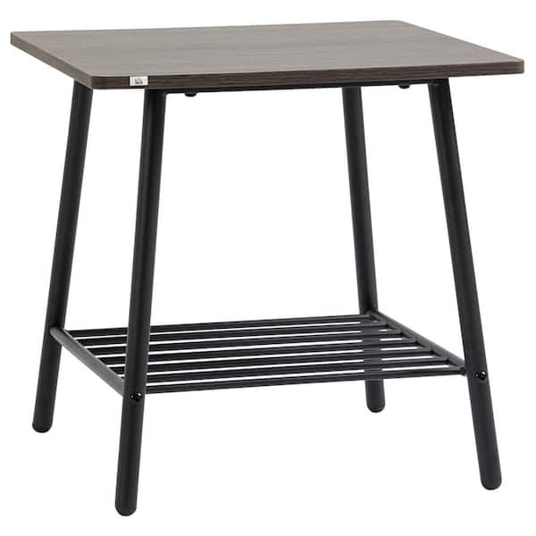 HOMCOM Side Table in Grey Oak with 2-Tier Storage, End Table with Metal Frame