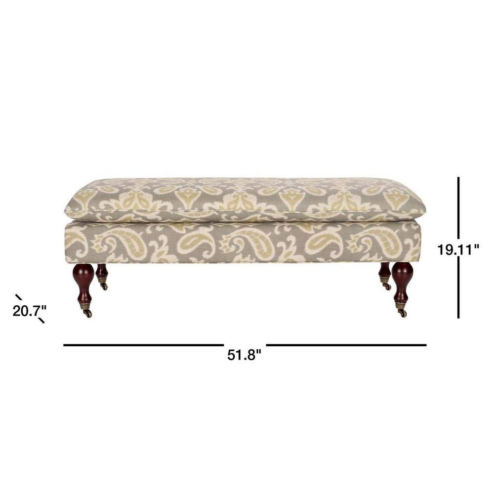 Hampton 52" Gray Linen and Cotton Pillowtop Bench