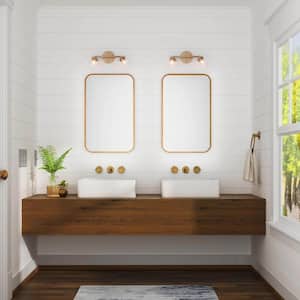 17 in. 2-Light Brass Gold Modern Vanity Light with Clear Wine Glass Shades