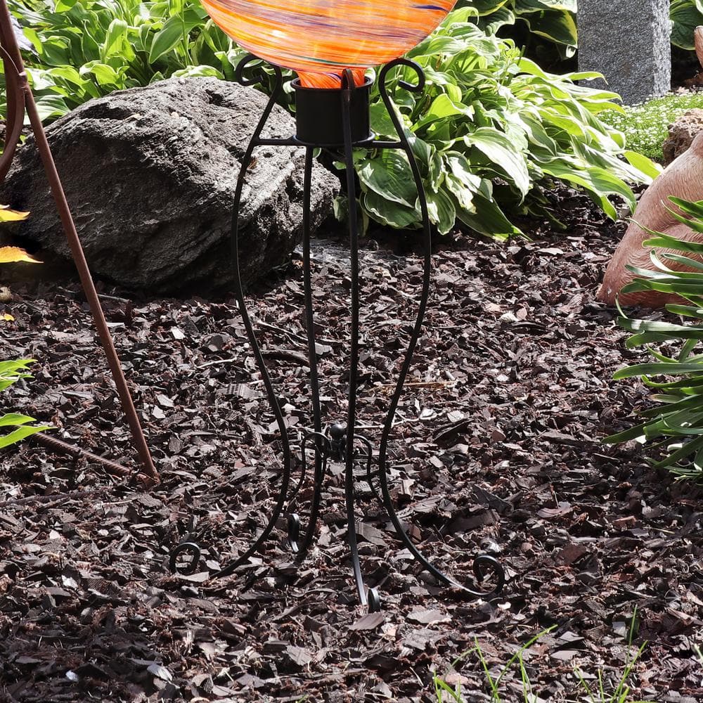 Graceful Curved Black Steel Outdoor Gazing Globe Stand