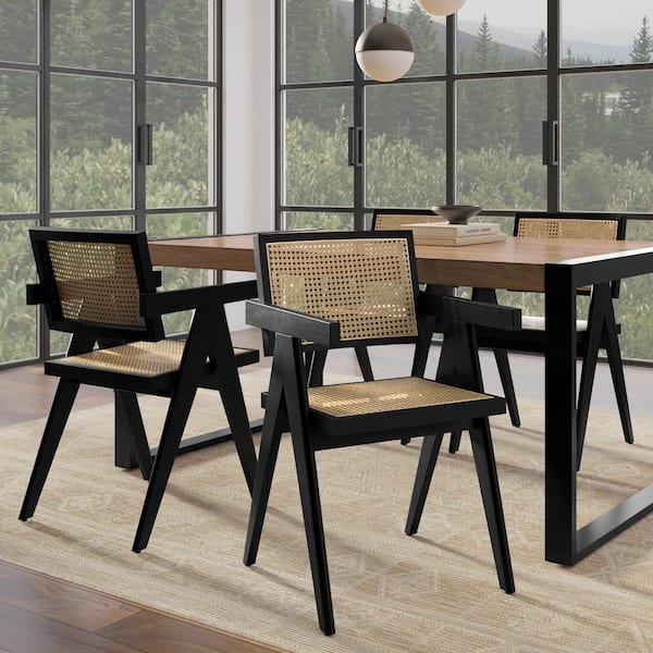 Simpli Home Regina Contemporary Dining Armchair (Set of 2) in Black