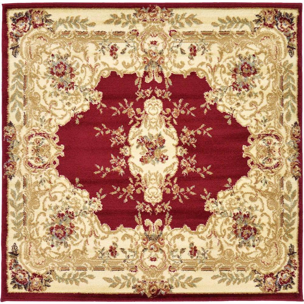 Versailles Classic Medallion 4' Square Rug in Rich Red