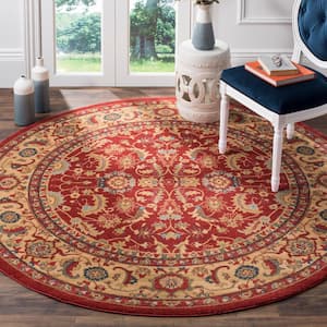 Mahal Red/Natural 7 ft. x 7 ft. Round Floral Antique Border Area Rug