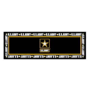 US ARMY Logo Border Washable Non-Slip 2x5 Runner Rug For Man Cave, Bedroom, Kitchen, 20"x 59", Black/Yellow