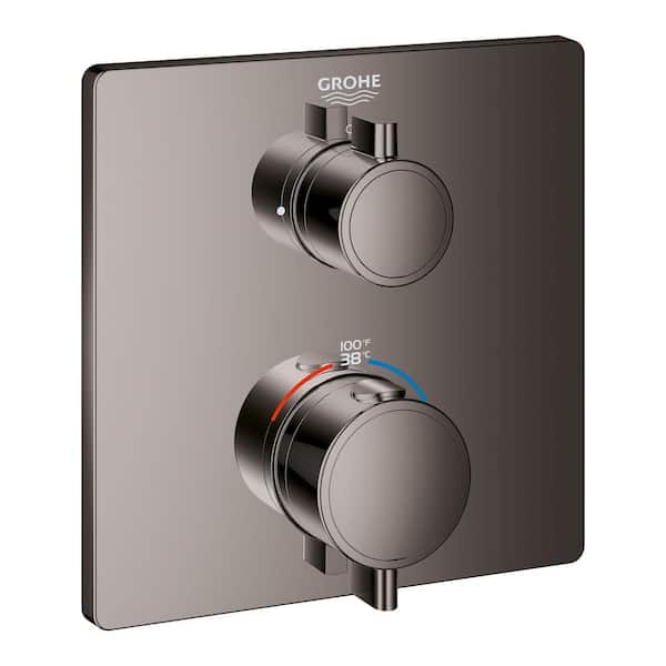 GROHE Grohtherm Dual Function Thermostatic Square 2-Handle Trim Kit in Hard Graphite (Valve Not Included)