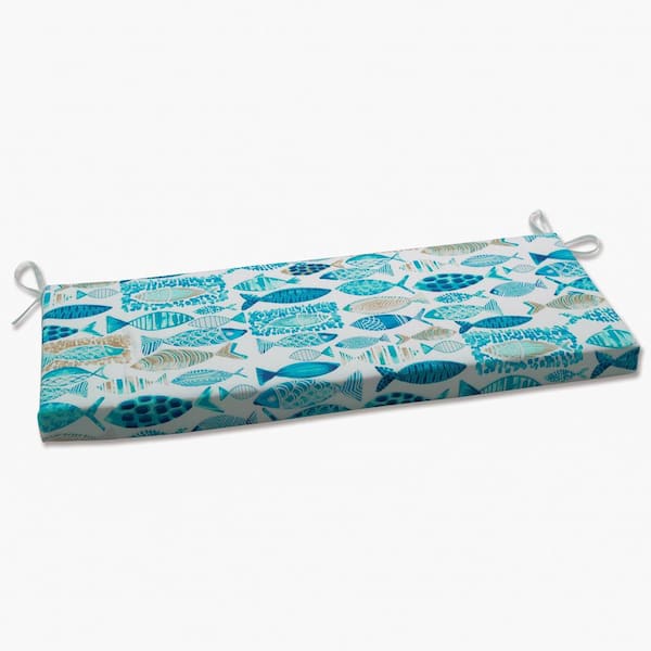 Pillow Perfect Tropical Rectangular Outdoor Bench Cushion in Blue