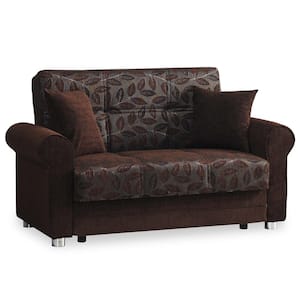 Santiago Collection Convertible 61 in. Dark Brown Chenille 2-Seater Loveseat with Storage