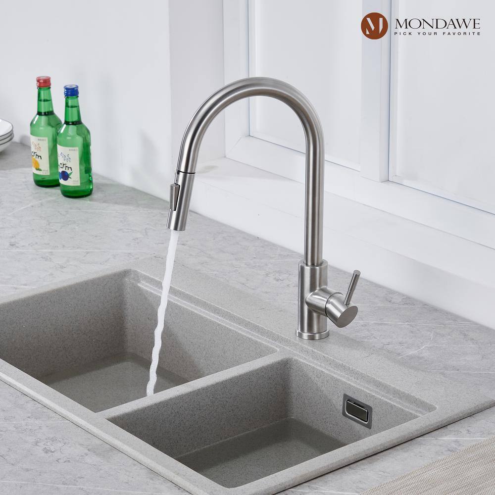 Elegant Brushed Nickel High-Arc Kitchen Faucet with Pull-Out Spray