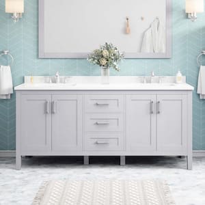 Sepal 72 in. W x 21 in. D x 34 in. H Double Sink Bath Vanity in Dove Gray with White Engineered Marble Top
