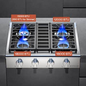 30 in. Gas Cooktop in Stainless Steel with 4 Burners including Power Burners