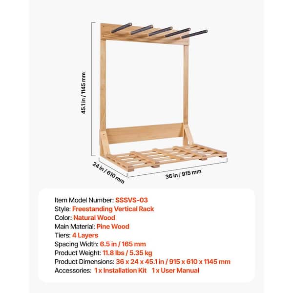 VEVOR Vertical Surfboard Stand, 4-Tiers Wooden Surfboard Rack for