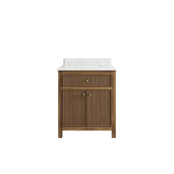 Willow Collections Sonoma Teak 30 in. W x 22 in. D x 36 in. H Bath Vanity in Dark Teak with 1.5" Calacatta Quartz Top