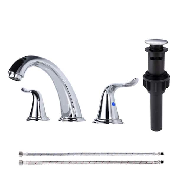 VEVETTA Double Handle 8 in. Widespread Bathroom Faucet, 3-Hole Faucet with Pop Up Drain and Y Shaped Hose in Polished Chrome