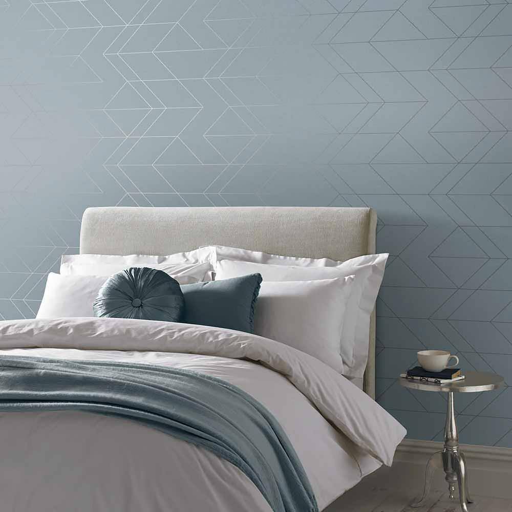 Deep Sky Blue Geometric Metallic Paste the Wall Wallpaper