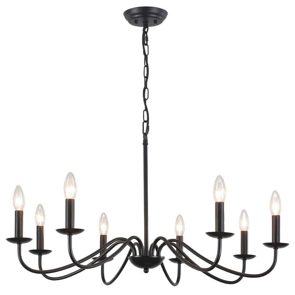 8-Light Black Farmhouse Candle Style Rustic Chandelier for Kitchen Island L