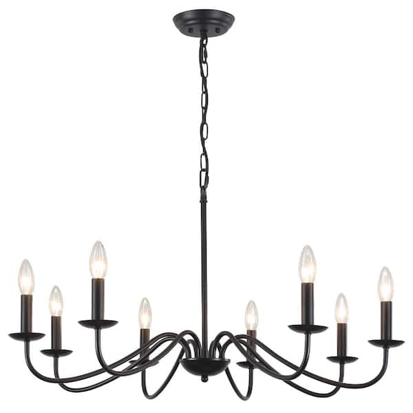 ADSENSTY 8-Light Black Farmhouse Candle Style Rustic Chandelier for Kitchen Island Lighting Fixtures Hanging