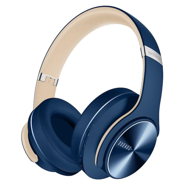 Ahfiwaso Optimized Navy Blue Wireless Bluetooth Noise Canelling Over the Ear Headphones with Storage Pouch