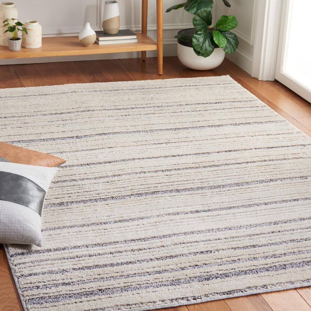 Ivory and Dark Grey Striped Shag 4' x 6' Rug