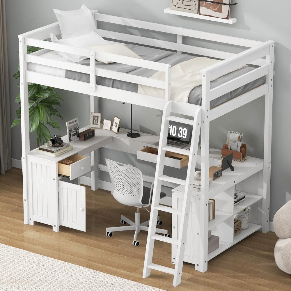 White Full Size Loft Bed with U-shaped Desk, Drawers, Storage Shelves price history on PriceWatchPro