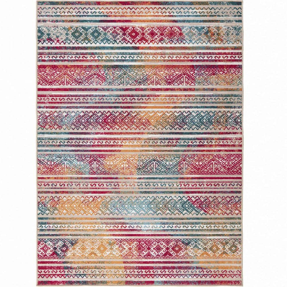 Multi-Colored Polypropylene 6 ft. 7 in. x 9 ft. Geometric Indoor Area Rug