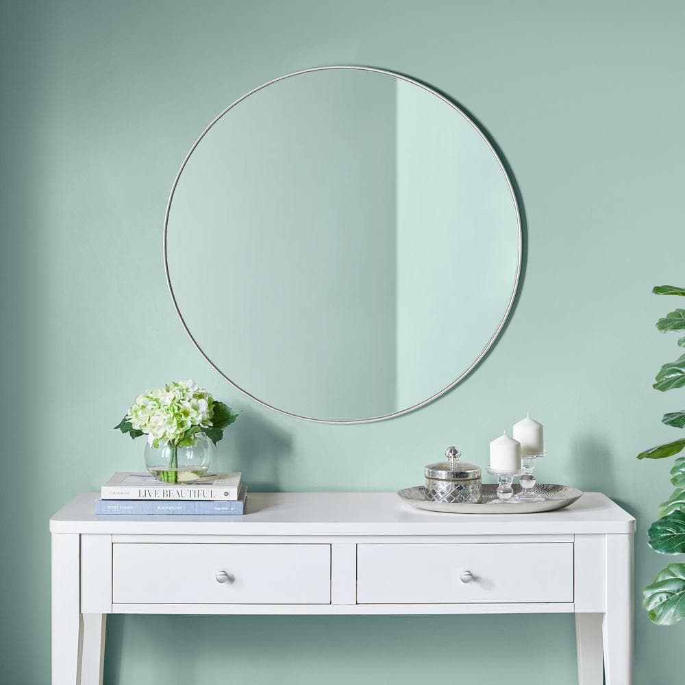 35.4 in. x 35.4 in. Extra Large Round Silver Classic Accent Mirror Inch Dia