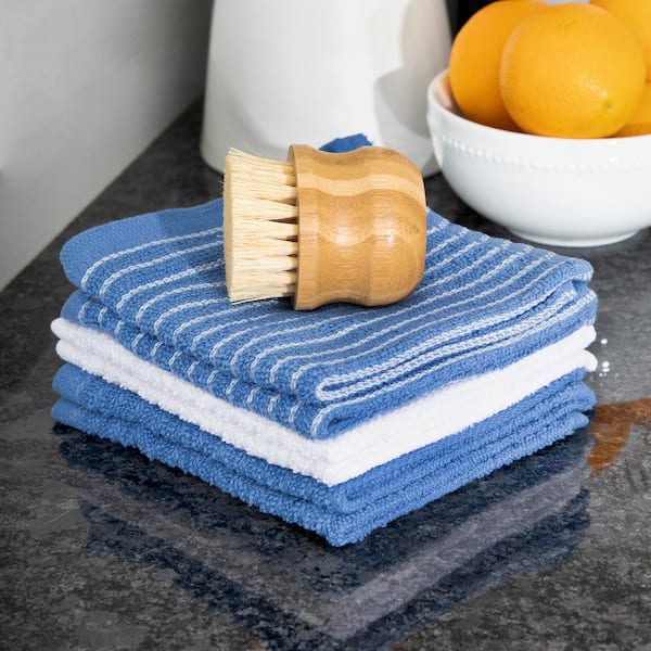 5 Ribbed Dew Blue Green COTTON Bar Mop Rags Dish Cloths Kitchen Towels 12  x12