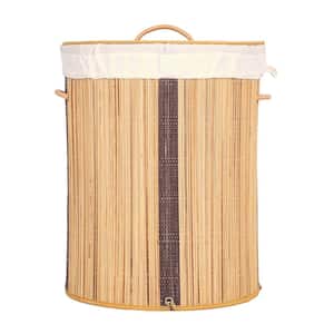 Round Foldable Coconut Stick Laundry Hamper with Lid and Handles for Easy Carrying