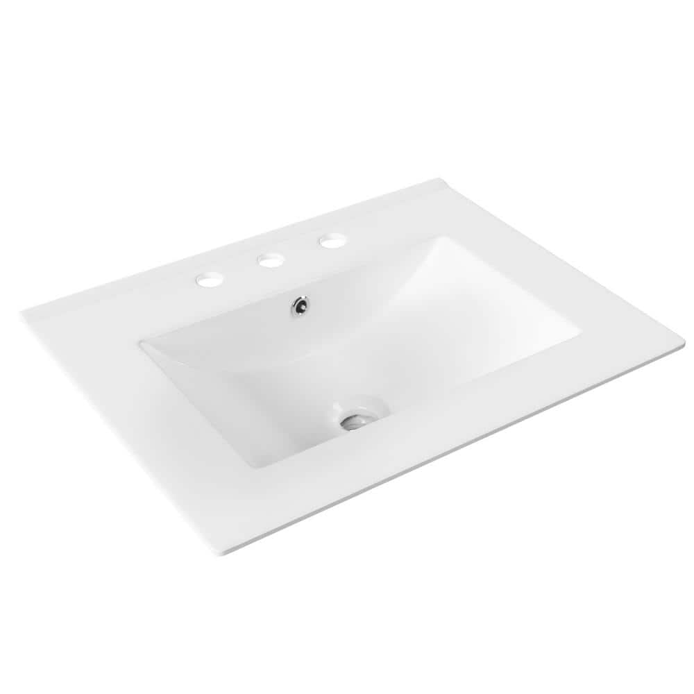 24'' White Ceramic Rectangular Single Vanity Top Sink