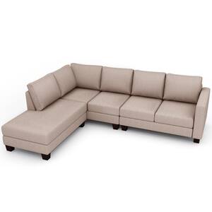 107.25 in. W Gray Square Arm 3-Piece Polyester L-Shaped Left-arm Facing 6 Seats Sectional Sofa in Warm