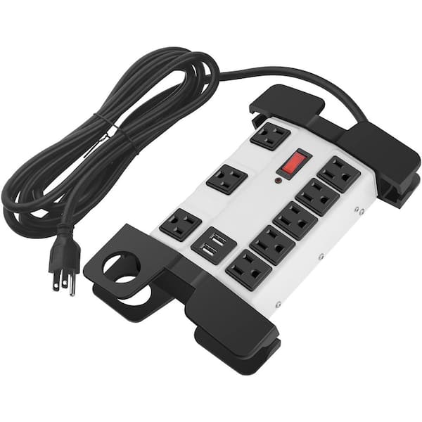 6 ft. Extension Cord 8-Outlet Heavy Duty Industrial Metal Power Strip Surge Protector in Gray with USB