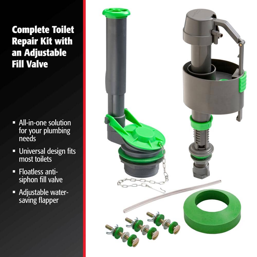 Universal Gray and Green Toilet Tank Repair Kit with Hardware