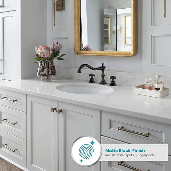 Farmhouse 8 in. Widespread Double Handle Bathroom Faucet 3-Holes With Pop-Up Drain Assembly in Matte Black