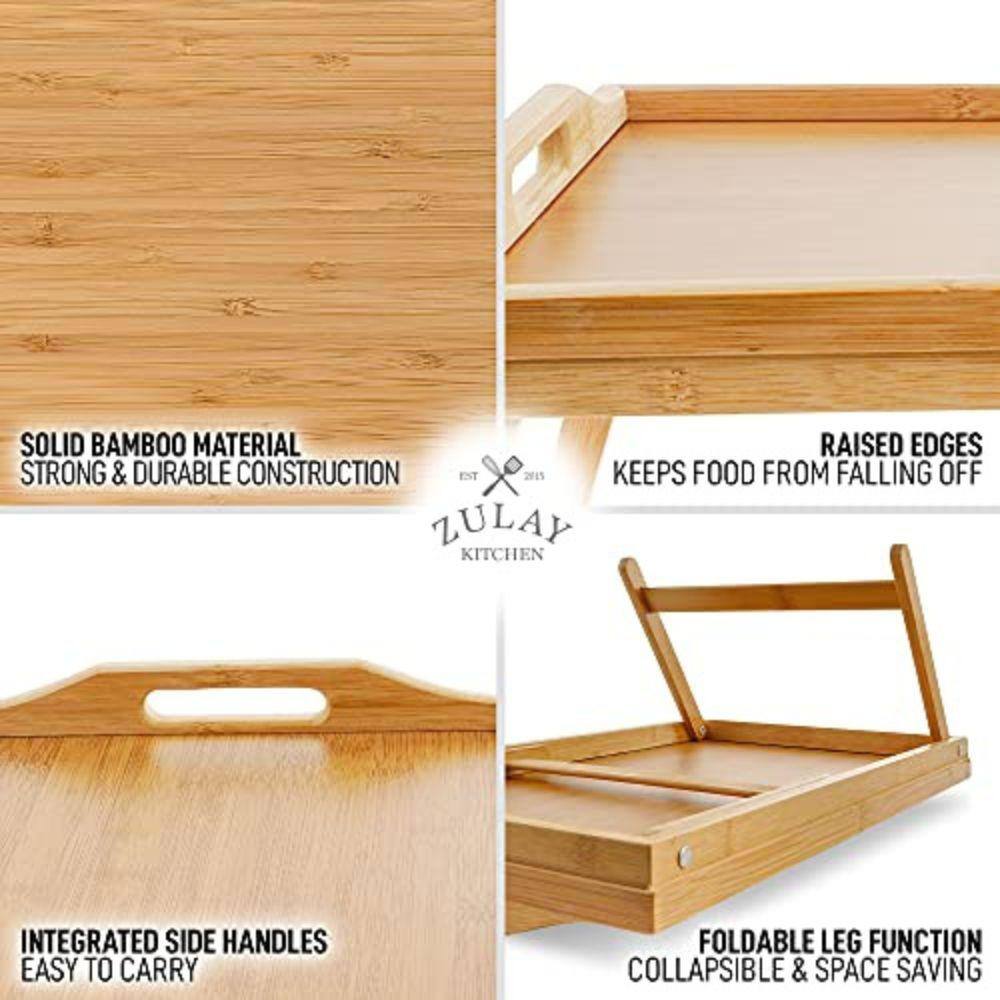 Zulay Solid Bamboo Foldable Breakfast Bed Tray with Handles