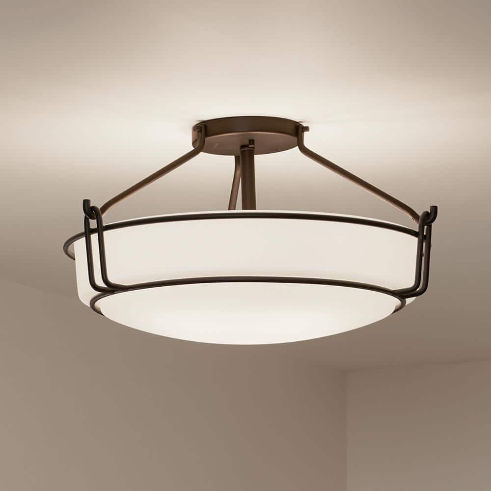 Alkire 22" Olde Bronze Semi-Flush Ceiling Light with Satin Etched Glass