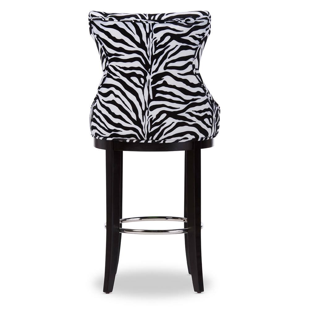 Modern Black and White Zebra Print Upholstered Bar Stool with Metal Accents