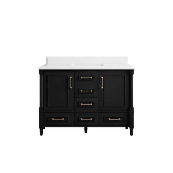 Willow Collections Hudson 48 in. W x 22 in. D x 36 in. H Bath Vanity in Black with Cove Edge White Quartz Top