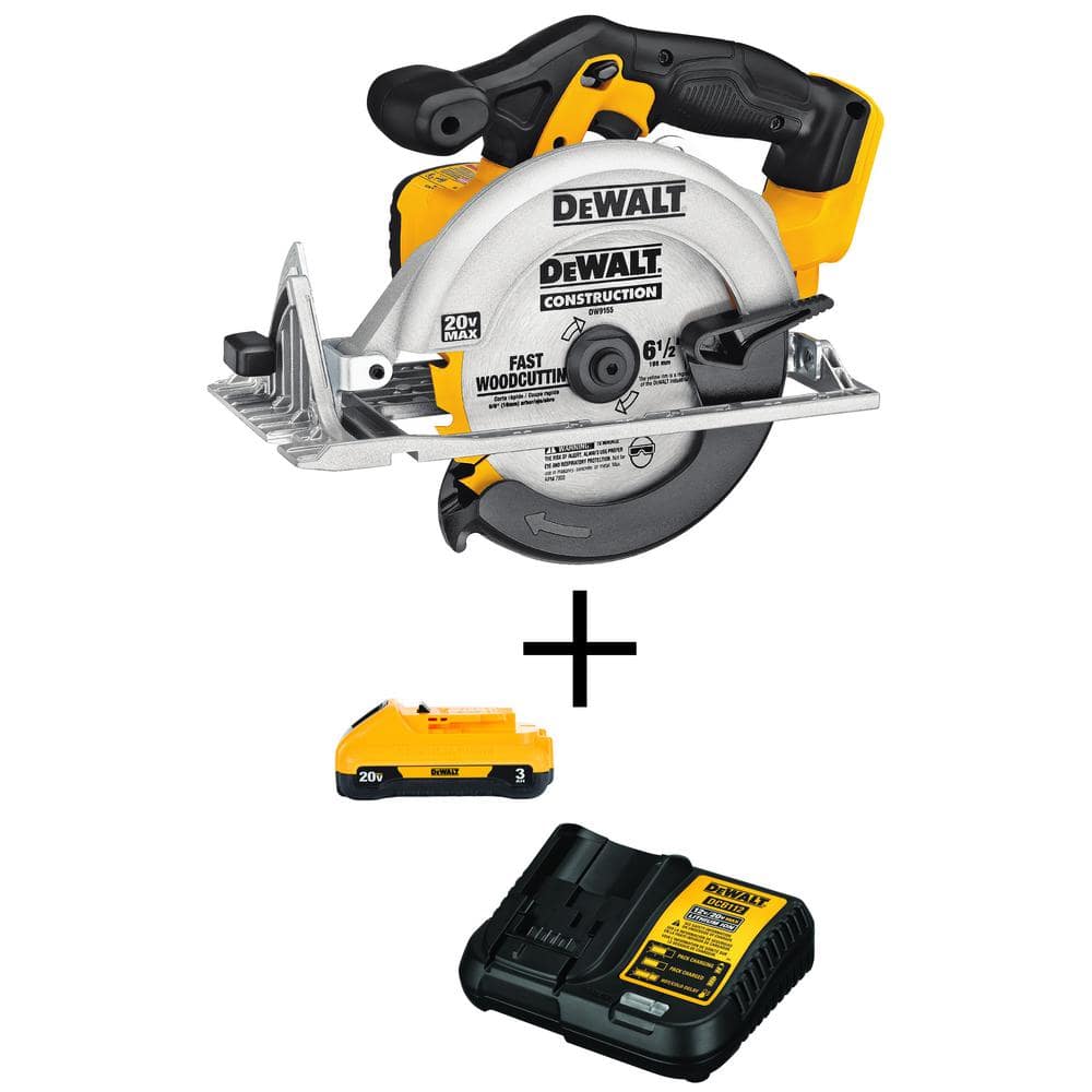 DEWALT 20V MAX Cordless 6-1/2 in. Circular Saw, (1) 20V 3.0Ah Battery, and  Charger DCS391BWDCB230C The Home Depot