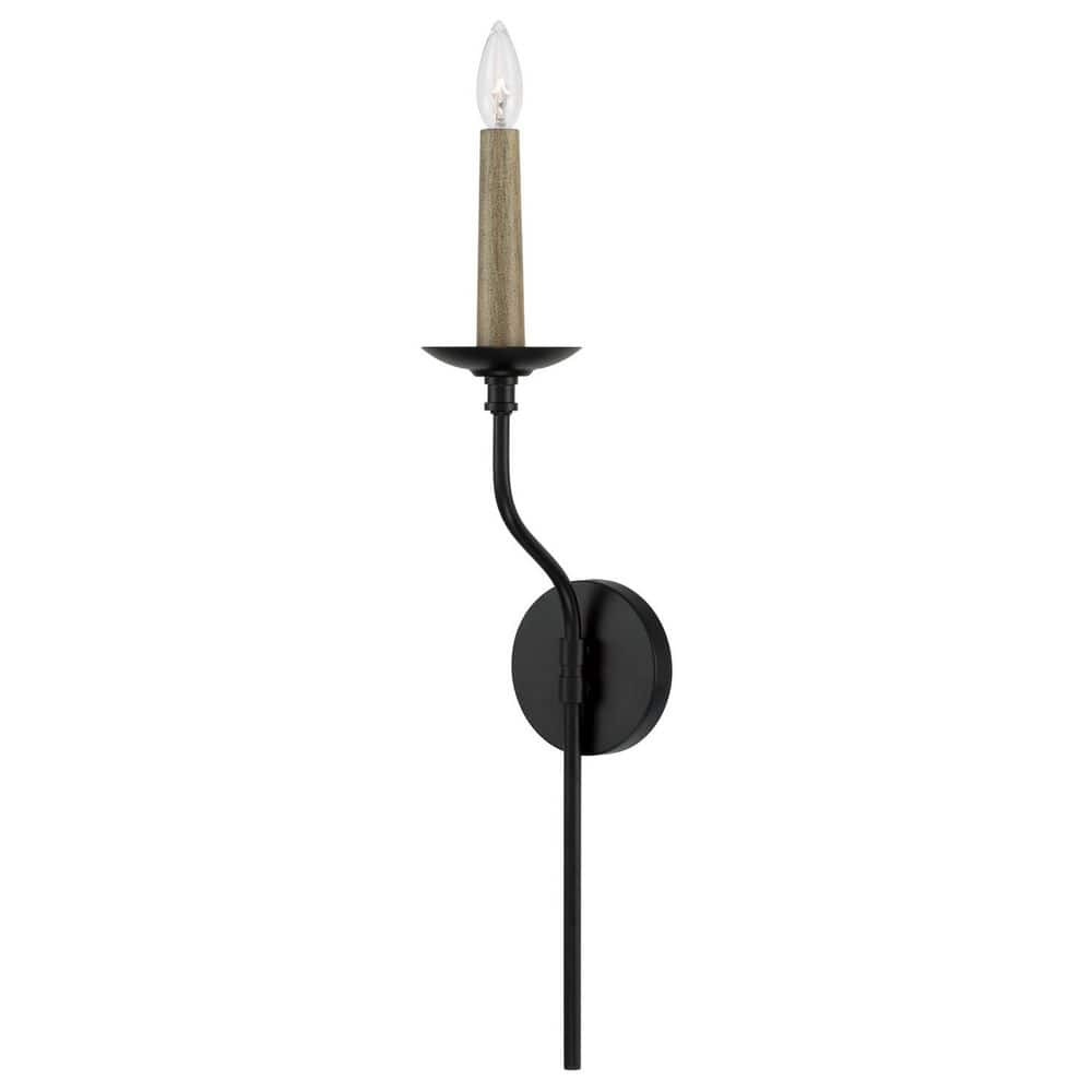 Wilder 5 in. 1-Light Matte Black Sconce with Interchangeable Faux Wood or Matte Black Candle Sleeve price history on PriceWatchPro