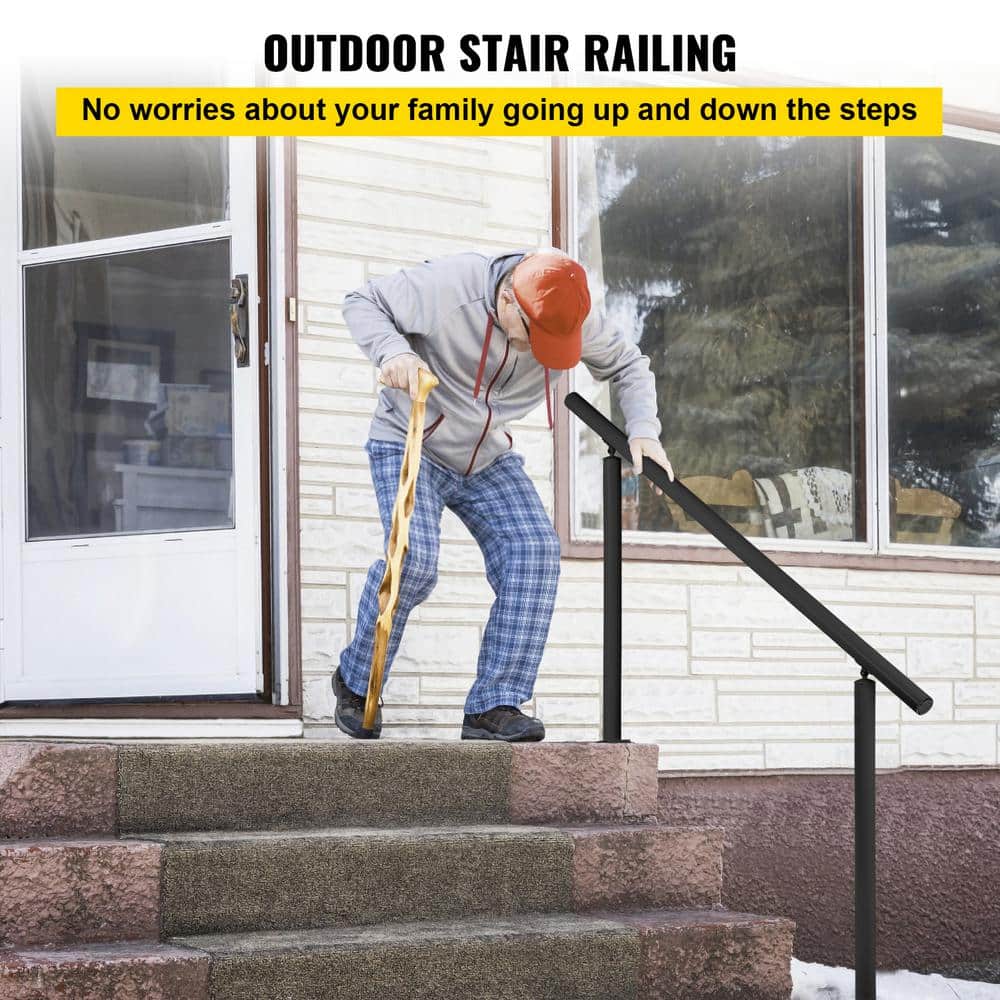 Adjustable Black Aluminum Outdoor Stair Handrail Kit, 5 ft for 0-5 Steps