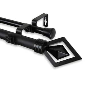 66 in. - 120 in. Telescoping 1 in. Double Curtain Rod Kit in Black with Lenore Finial