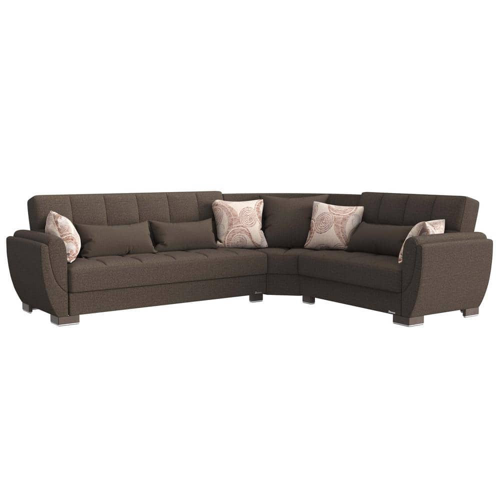 Basics Air Collection 3-Piece 108.7 in. Polyester Convertible Sofa Bed Sectional 6-Seater With Storage, Brown -  Ottomanson, BSC-AIR-112-SEC