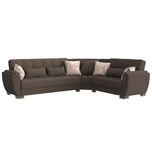 Basics Air Collection 3-Piece 108.7 in. Polyester Convertible Sofa Bed Sectional 6-Seater With Storage, Brown