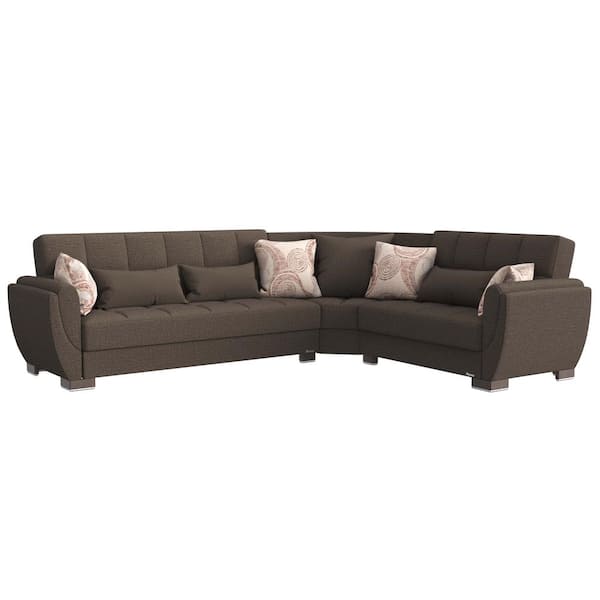 Ottomanson Basics Air Collection 3-Piece 108.7 in. Polyester Convertible Sofa Bed Sectional 6-Seater With Storage, Brown